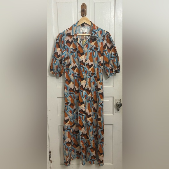 Marigold by Victoria Dunn Hurley City Scape Geometric Midi Dress Size Medium - Picture 2 of 11